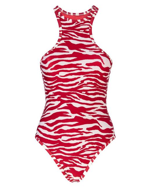 The Attico Red Zebra Print One-Piece Swimsuit