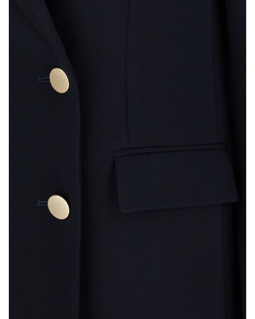 Plain Blue Double-Breasted Jacket With Golden Buttons