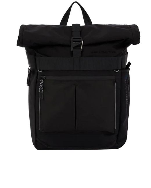 Piquadro Black Roll-top Bike Computer Backpack Bags