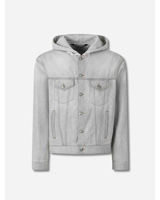 Palm Angels Gray Hooded Denim Jacket for men