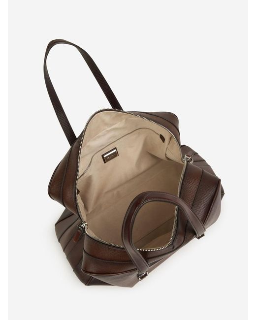 Santoni Brown Leather Travel Bag for men