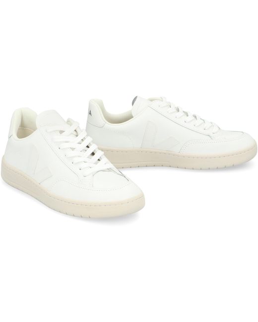 Veja White V-12 Leather Low-Top Sneakers for men