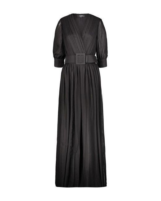 Rochas Black Pleated Long Dress In Chiffon Clothing