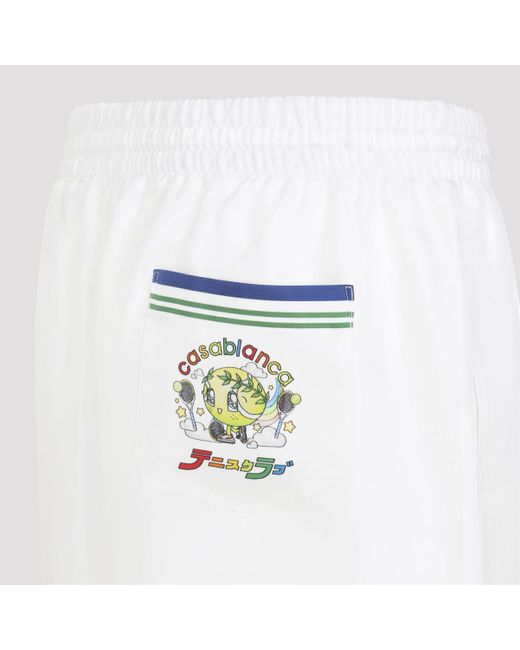 Casablanca White Silk Drawstring Shorts With Tennis Mascot Design for men