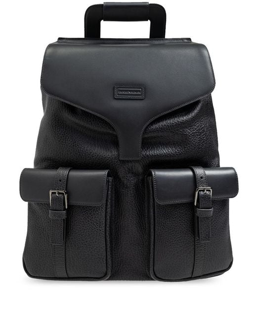 Emporio Armani Black Leather Backpack for men