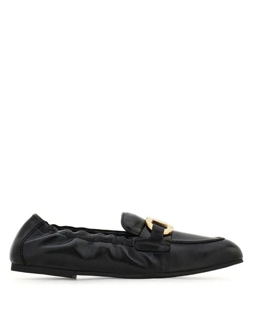 Ferragamo Black Gancini Leather Loafers