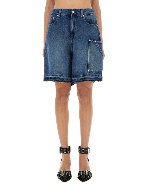 【関税＆送料込み】Ganni Blue Denim Bermuda Shorts Mid Blue Vintage Blue Denim Shorts | GANNI US
