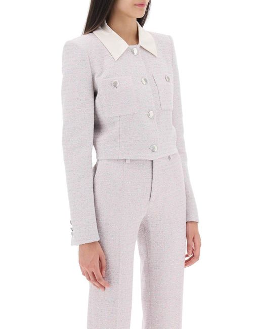 Alessandra Rich White Cropped Jacket In Tweed Boucle'
