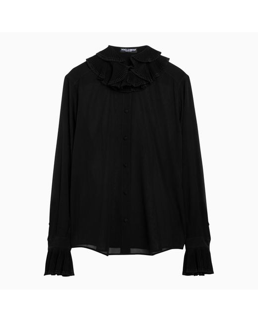 Dolce & Gabbana Black Dolce&Gabbana Blend Shirt With Pleated Collar And Cuffs