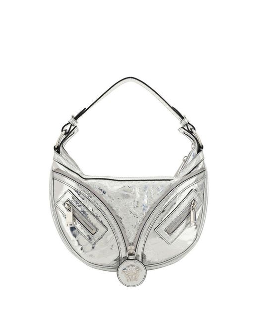 Versace Gray Repeat Leather Shoulder Bag