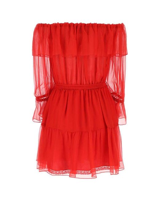 Gucci Red Chiffon Mini Dress