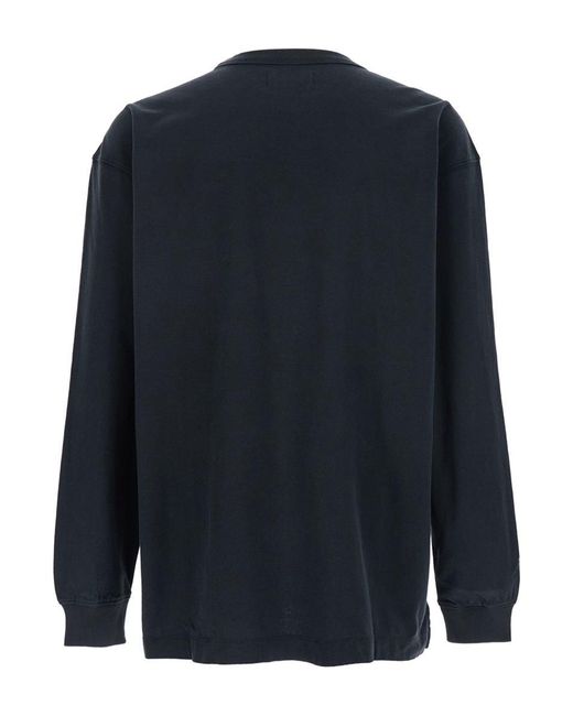 Purple Brand Blue Black Crewneck T-shirt With Long Sleeves And Tonal Logo Lettering Embroidery On The Front In Cotton Man for men