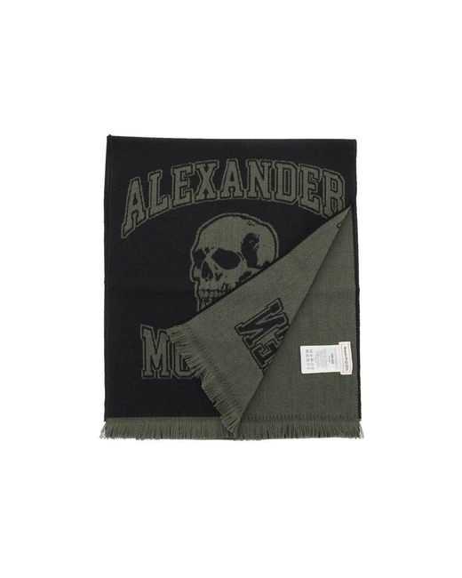Alexander McQueen Black Varsity Logo Wool Scarf for men