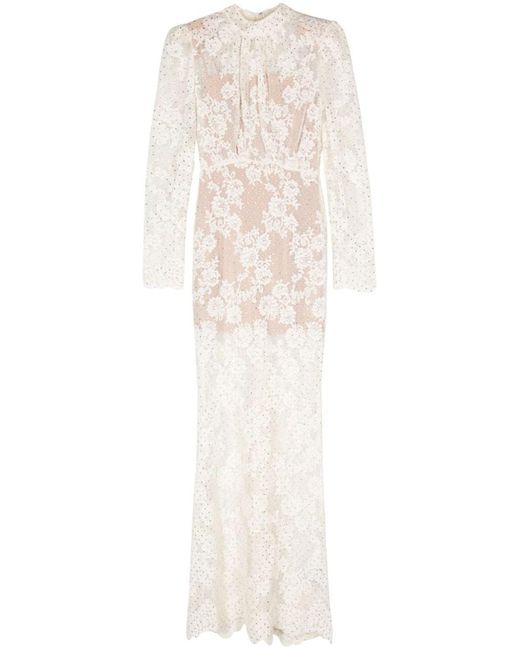 Self-Portrait White Rhinestone-Embellished Maxi Dress