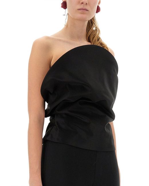 Magda Butrym Black Sculptural One-Shoulder Bustier With Architectural Elements