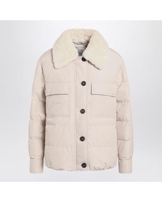 Brunello Cucinelli Natural Light Jacket With Fur Collar