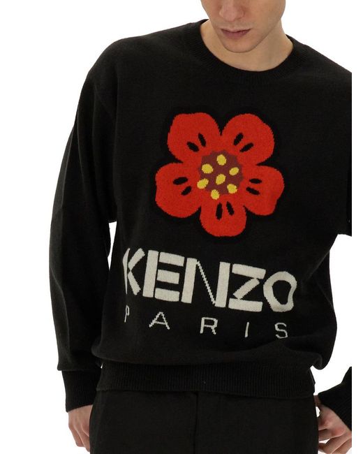 KENZO Black Jersey With Embroidery Boke Flower for men