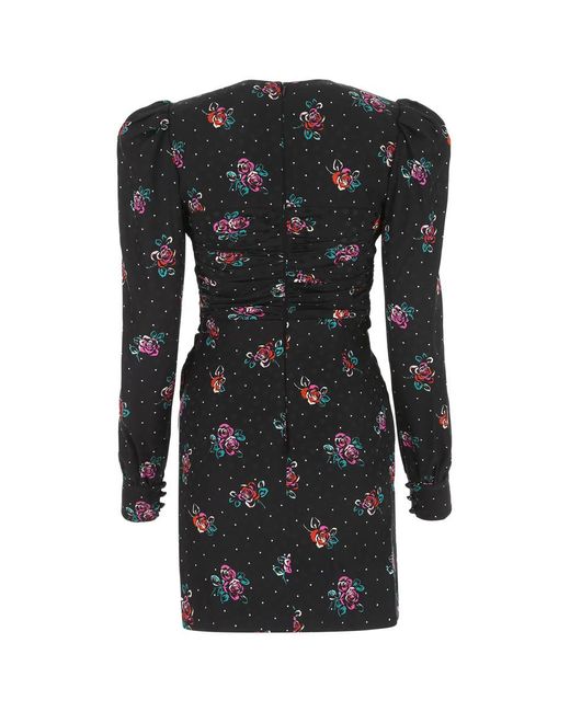 Alessandra Rich Black Floral-printed Knot Detailed Mini Dress