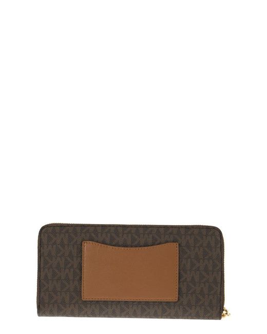 Michael Kors Brown Continental Wallet With Printed Canvas
