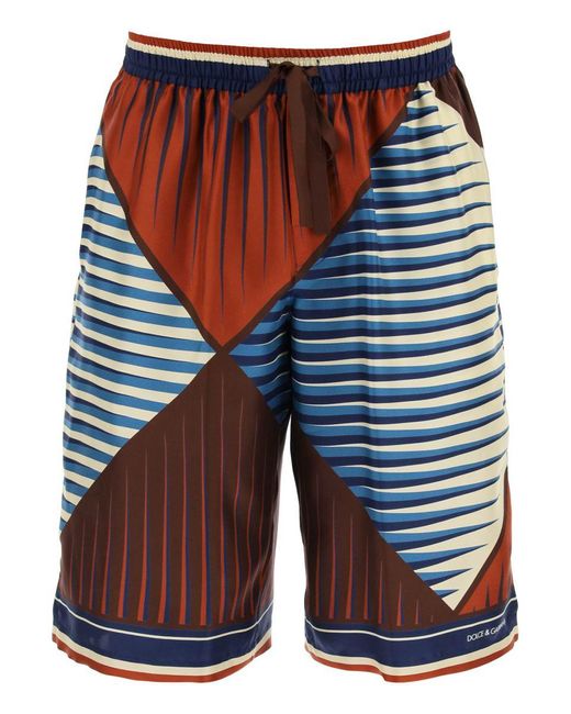 Dolce & Gabbana Blue Printed Silk Bermuda Shorts Set for men