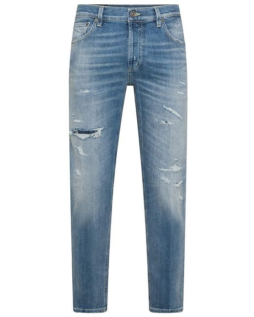 Dondup Blue Brighton Carrot Fit Cotton Jeans for men