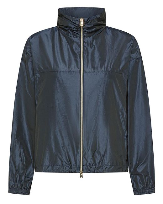 Herno Blue Water-Repellent Jacket With High Collar