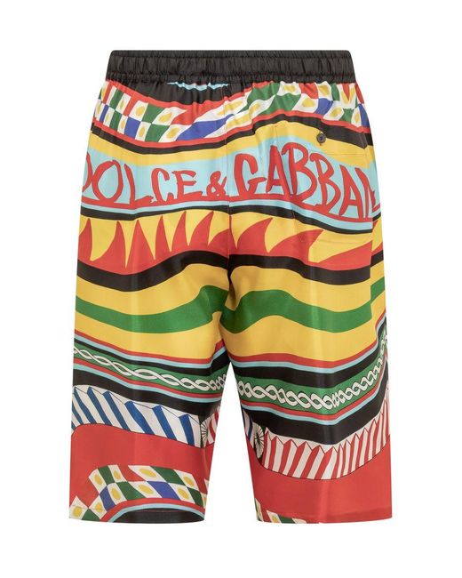 Dolce & Gabbana Red Twill Printed Shorts for men