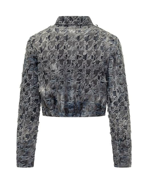 DIESEL Gray Denim Jacket Destroyed Effect