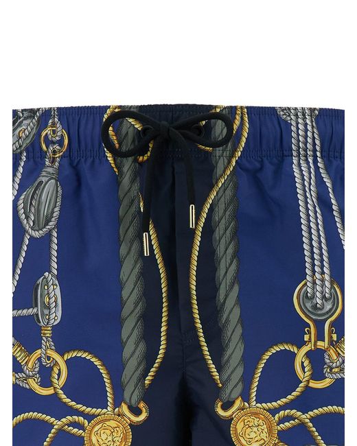 Versace 'nautical' Blue Smiwsuit Trunks With Barocco Motif In Tech Fabric Man for men