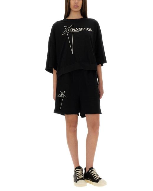Rick Owens X Champion Black Cotton Shorts