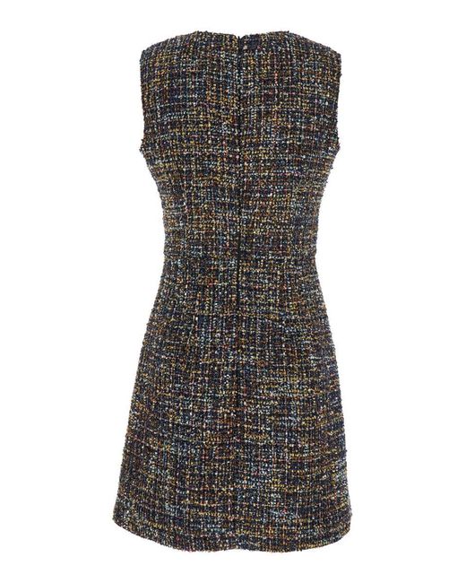 Plain Gray Multicolor Dress With Concealed Back Closure And Patterned Motif In Tweed Woman