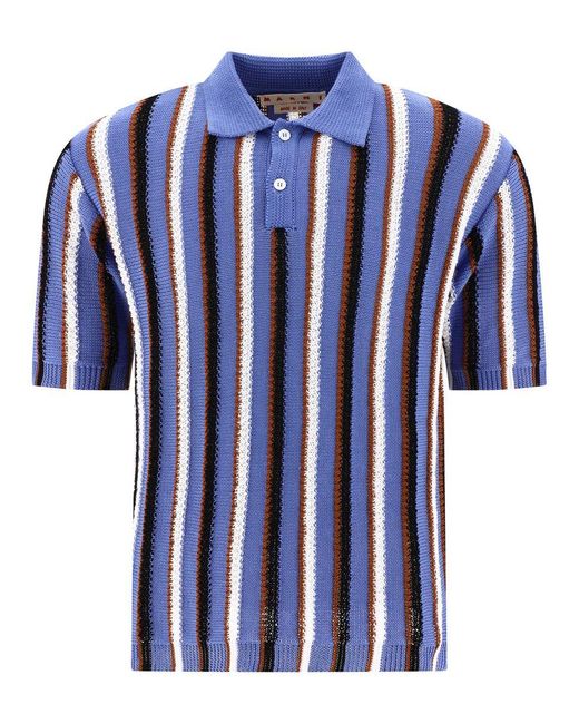 Marni Blue Light Multicolour Cotton Polo Shirt for men
