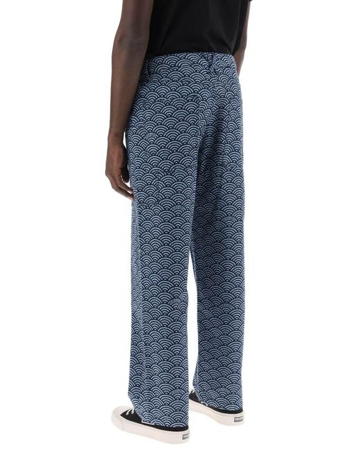 KENZO Blue Monkey Workwear Jeans With Seigaiha Print for men