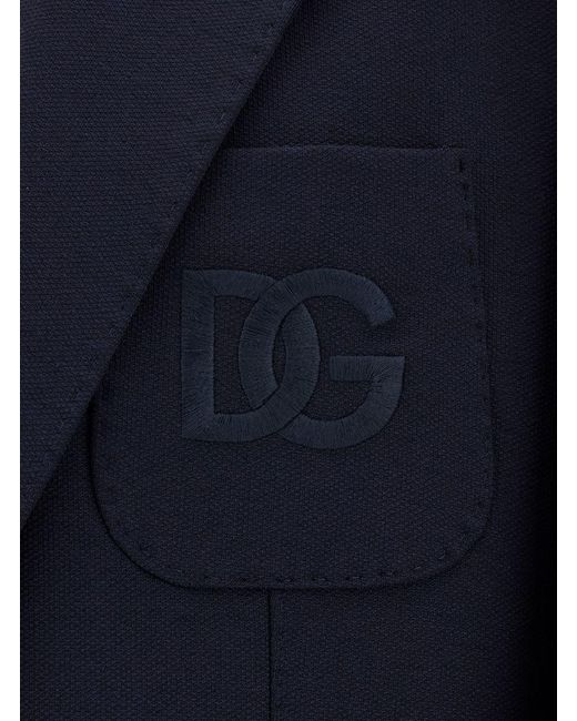 Dolce & Gabbana Blue Single-breasted Jacket With Tonal Dg Logo Embroidery In Viscose Blend Man for men