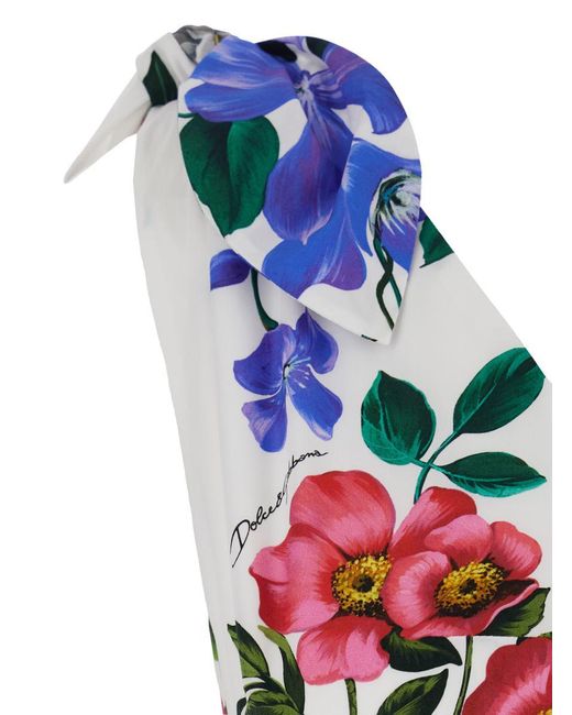 Dolce & Gabbana Blue Multicolor Short Dress With All-over Floral Print In Cotton Woman