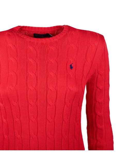 Ralph Lauren Red Bright Hibiscus Cotton Cable-Knit Crew Neck Sweater