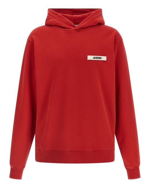 Jacquemus Red Grosgrain-Finish Hooded Sweatshirt With Logo Detail for men