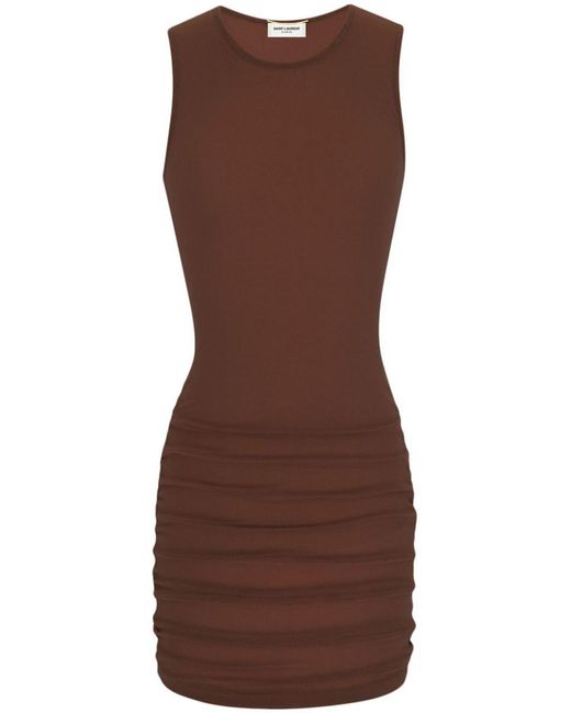 Saint Laurent Brown Stretch Tulle Short Dress