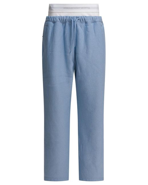 Alexander Wang Blue Wide Leg Sweatpant W/ Logo Elastic Exposed Brief