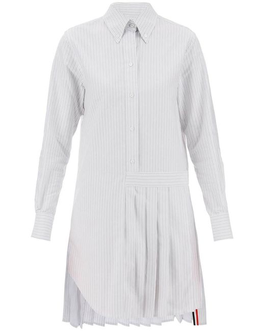 Thom Browne White Striped Oxford Shirt Dress