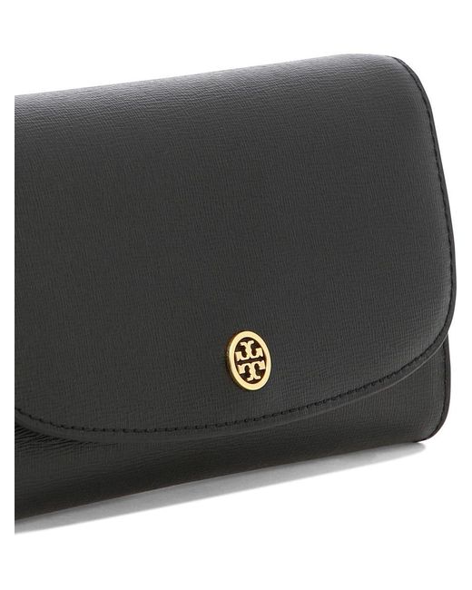 Tory Burch Black Robinson Leather Wallet On Chain