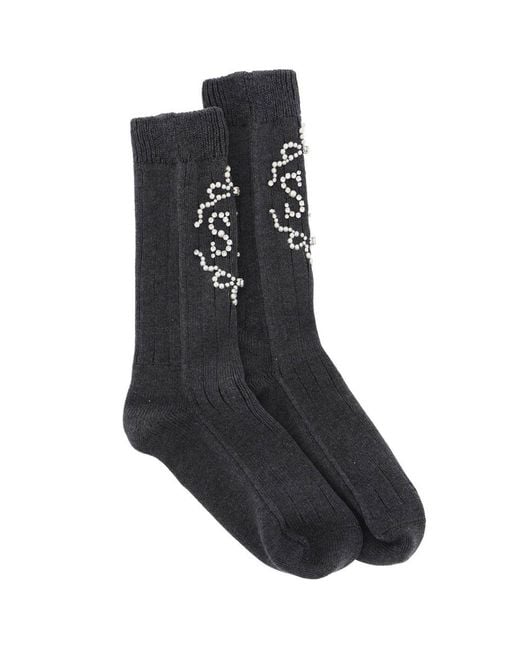 Simone Rocha Black Sr Socks With Pearls And Crystals for men