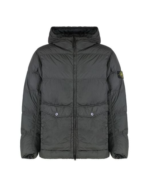 Stone Island Gray Down Jacket With Hood In Nylon Ripstop for men