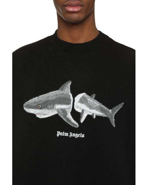 Palm Angels Black Cotton Crew-neck Sweatshirt With Logo for men