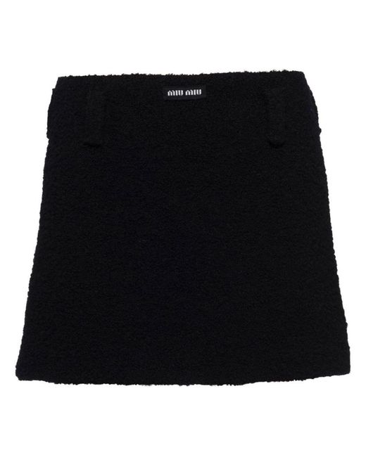 Miu Miu Black Logo-patch Bouclé Miniskirt