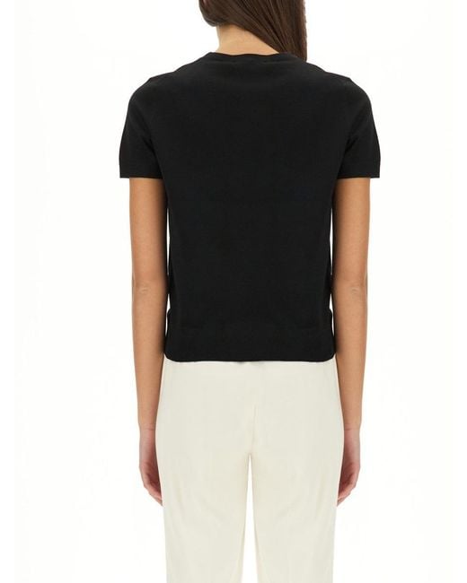 Theory Black Minimalist Knitted Top With Short Sleeves