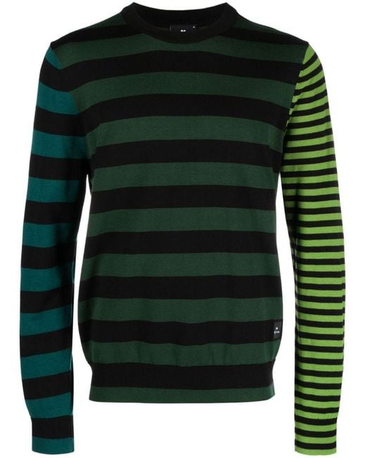 PS by Paul Smith Green Striped Cotton Crewneck Sweater for men