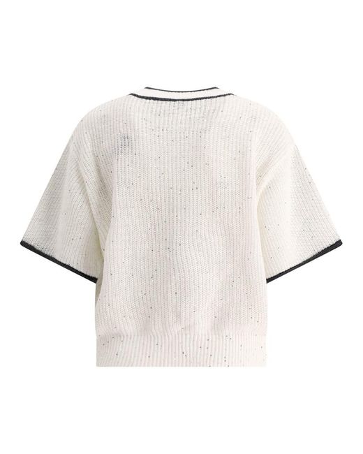 Brunello Cucinelli White Linen Sweater With Sequins
