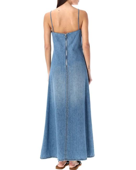 Chloé Blue Long Flared Denim Dress