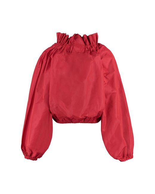Patou Red Ruffled Cotton Blouse